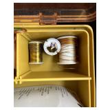Upholstered Sewing Box and Double Stack Organizer with Assorted Sewing Supplies