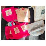 Collection of Tote Bags with Bear Patch Designs and Blue Patterned Bag