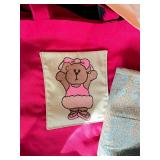 Collection of Tote Bags with Bear Patch Designs and Blue Patterned Bag