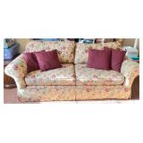 Floral Upholstered Sofa with 4 Burgundy Accent Pillows, 82in