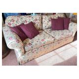 Floral Upholstered Sofa with 4 Burgundy Accent Pillows, 82in