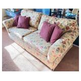 Floral Upholstered Sofa with 4 Burgundy Accent Pillows, 82in