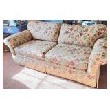 Floral Upholstered Sofa with 4 Burgundy Accent Pillows, 82in