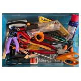 Craft and Hand Tool Lot with Scissors, Rotary Cutters, and Storage Bin