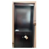 Dark Wood Bookcase with Double Door Cabinet, 72x29x12 Inches
