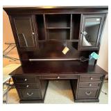 Haugen Martin Espresso Executive Desk with Hutch and Glass Cabinet Doors