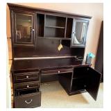 Haugen Martin Espresso Executive Desk with Hutch and Glass Cabinet Doors