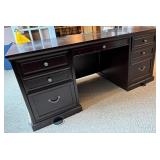 Large Dark Wood Executive Office Desk with Drawers and Cable Ports