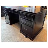 Large Dark Wood Executive Office Desk with Drawers and Cable Ports