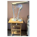 Rolling Wood Side Table with Adjustable Lamp and Magnifier