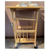 Rolling Wood Side Table with Adjustable Lamp and Magnifier