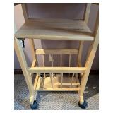 Rolling Wood Side Table with Adjustable Lamp and Magnifier