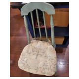 Antique Wooden Chair with Spindle Back and Tapestry Seat Cushion