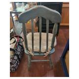 Antique Wooden Chair with Spindle Back and Tapestry Seat Cushion