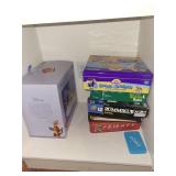 Board Game Collection Including Scrabble, Rummikub, Family Games, and Tin Sets