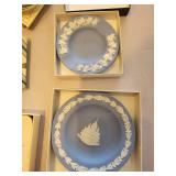 Collection of 9 Wedgwood and Crown Staffordshire Decorative Plates and Trinket Dishes with Boxes