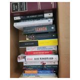 Box of Assorted Books Including Nonfiction, Novels, and Religious Titles