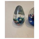 Set of 3 Art Glass Paperweights with Swirl and Floral Designs