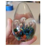 Set of 3 Art Glass Paperweights with Swirl and Floral Designs