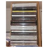 Collection of 25 Music CDs including The Beatles, Garth Brooks, Weird Al, and Others with Wooden CD Crate