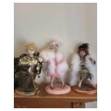 Set of 3 Handmade Character Dolls with Vintage Costumes and Stands
