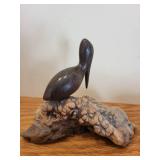 Set of 2 Handcrafted Bird Figurines - Duck and Pelican on Burl Wood