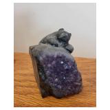 Group of 3 Stone Animal and Mushroom Figurines - Alabaster, Fossil, Amethyst