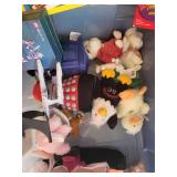 Large Bin of Mixed Art Supplies, Toys, and Plush Animals
