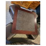 Square Storage Coffee Table with Faux Leather Top and 4 Rolling Ottomans