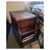 Wooden End Table with Pull-Out Tray and Storage Cabinet