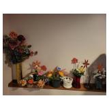 Lot of Artificial Floral Arrangements with Vases and Decorative Pieces