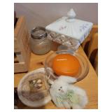 Collection of Decorative Figurines, Baskets, Glassware, and Holiday Items