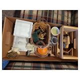Collection of Decorative Figurines, Baskets, Glassware, and Holiday Items