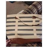 Camping Essentials Set with Lantern, Flexible Tripod, Air Pump, and Inflatable Mattress in Striped Tote