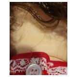 Suzanne Gibson 1980 Porcelain Doll with Red Dress and Eiffel Tower Metal Sculpture