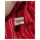 Suzanne Gibson 1980 Porcelain Doll with Red Dress and Eiffel Tower Metal Sculpture