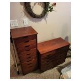 Pair of Wooden Multi-Drawer Storage Cabinets on Casters