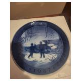 Royal Copenhagen 1987 Porcelain Plate, Italian Crystal Bell, and Decorative Tray Set