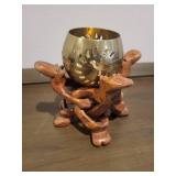 Brass Camel Cutout Bowl with Hand-Carved Wooden Stand