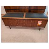 Lane Cedar Chest Bench with Black Cushion Top and Inlay Detail