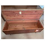 Lane Cedar Chest Bench with Black Cushion Top and Inlay Detail