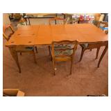 Vintage Wood Dining Table with 4 Upholstered Needlepoint Chairs