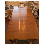 Vintage Wood Dining Table with 4 Upholstered Needlepoint Chairs
