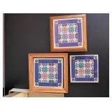 Decorative 3-Tier Metal Basket Stand with Framed Art Prints and Tile Coasters Set