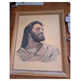 Christian Wall Art Set with Framed Jesus Portrait and 3 Decorative Crosses