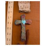 Christian Wall Art Set with Framed Jesus Portrait and 3 Decorative Crosses