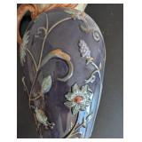Vintage Embossed Floral Ceramic Pitcher with Scroll Handle