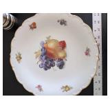 Vintage Plate Set with Fruit Motif, Blue Pattern Plate, and Stanley Roberts Velvet 18-8 Stainless Salt and Pepper Shakers with Grinder