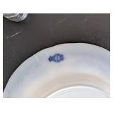 Vintage Plate Set with Fruit Motif, Blue Pattern Plate, and Stanley Roberts Velvet 18-8 Stainless Salt and Pepper Shakers with Grinder