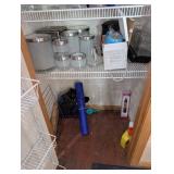 Large Kitchen Pantry Lot with Glass Storage Jars, Containers, Cookware, and Assorted Utensils